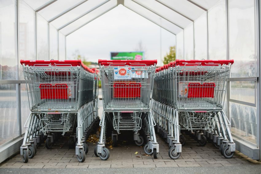 Push carts assembled in a store