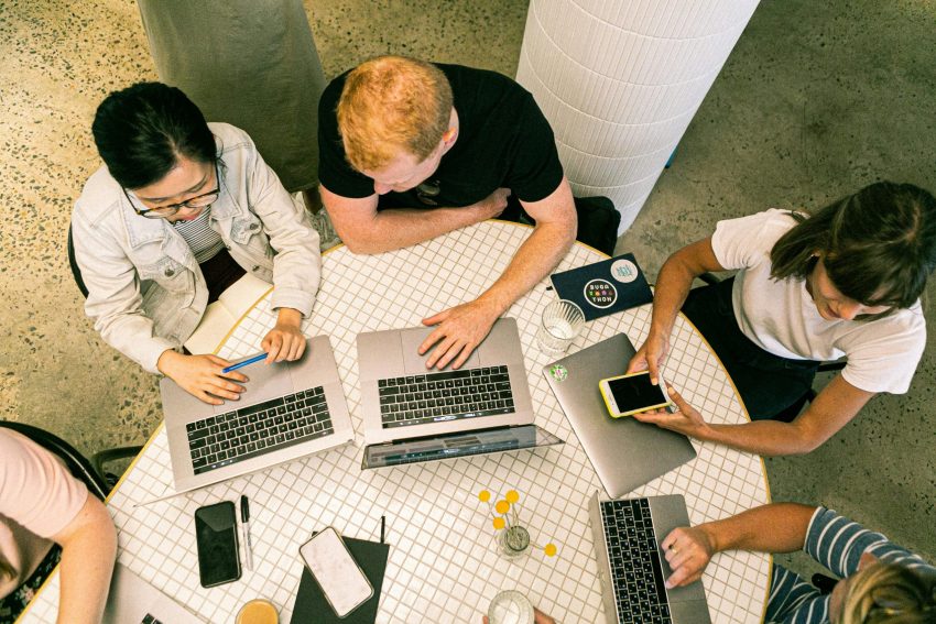 Startup members brainstorming their next campaign