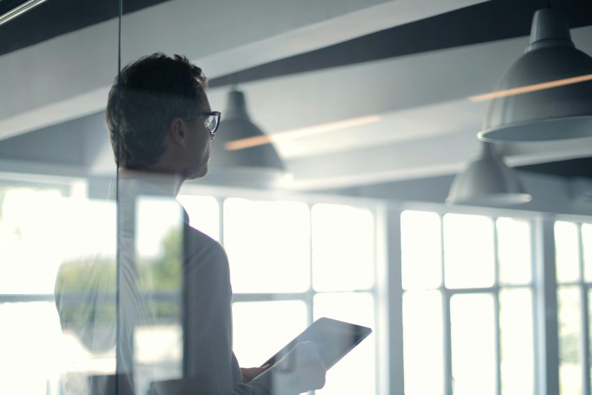 A startup founder inside a conference room