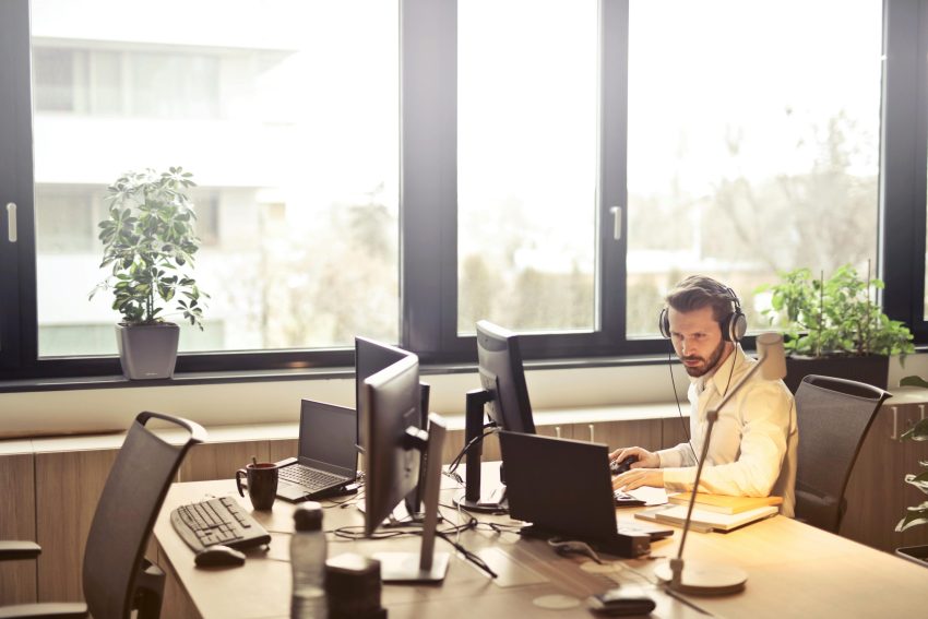 A salesperson on a client call